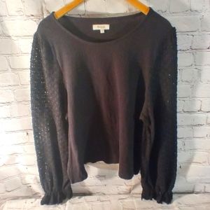 Madewell Textured Black Eyelet Mix Ruffle Longsleeve Top XXL